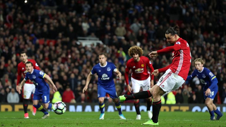 Manchester United's Zlatan Ibrahimovic scores from the penalty spot 
