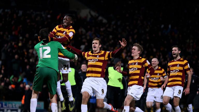 Bradford defeated Arsenal on penalties in the League cup after a 1-1 draw, despite being 65 places below the Gunners in the league pyramid