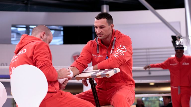 Wladimir Klitschko attends media workout at Volkswagen Hall on November 12, 2014 in Hamburg, Germany. *** Local Caption *** Wladimir Klitschko