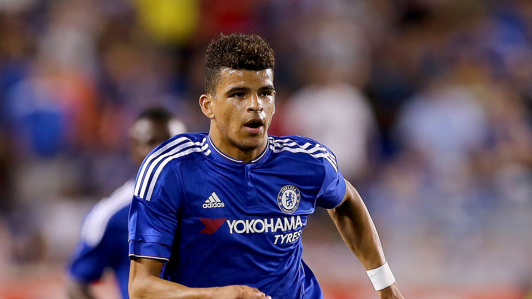  Dominic Solanke celebrates by clenching his fists and gritting his teeth after scoring a goal for Chelsea against D.C. United during a pre-season friendly in the International Champions Cup.