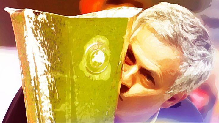 Manchester United manager Jose Mourinho kisses the Europa League trophy
