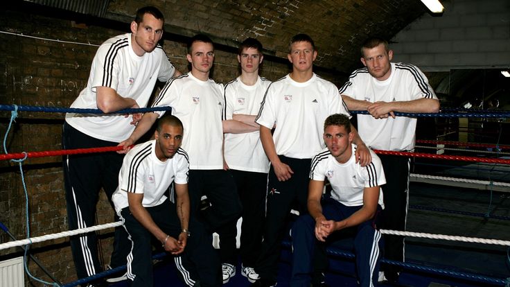 Beijing 2008 team (L to R) David Price, Khalid Yafai, Frankie Gavin, Joe Murray, Bradley Saunders, Billy Joe Saunders and Tony Jefferies of Great Britain 