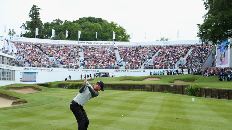Chris Wood approaches the final green at the 2016 BMW PGA Championship which he won