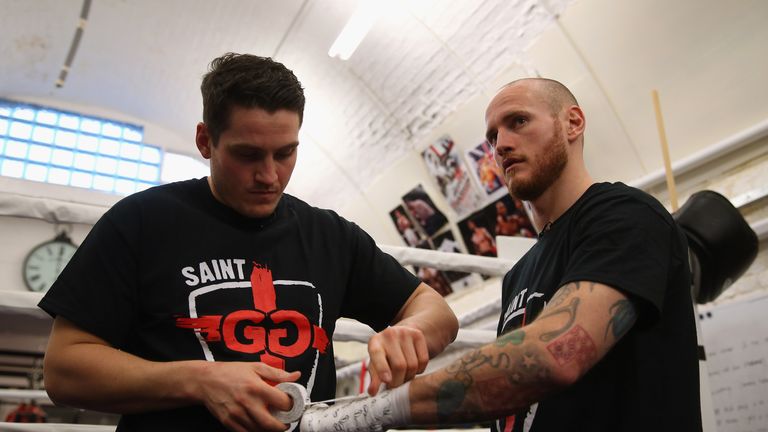LONDON, ENGLAND - JANUARY 26:  George Groves prepares to work out with new coach Shane McGuigan during a media workout ahead of his clash with Andrea di Lu