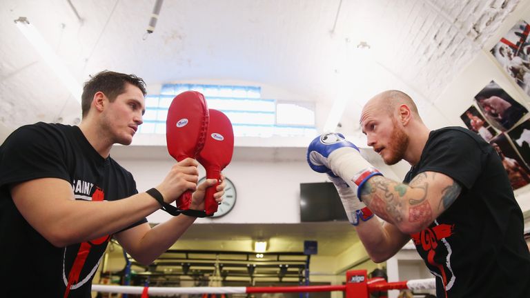 LONDON, ENGLAND - JANUARY 26:  George Groves works out with new coach Shane McGuigan during a media workout ahead of his clash with Andrea di Luisa at in H