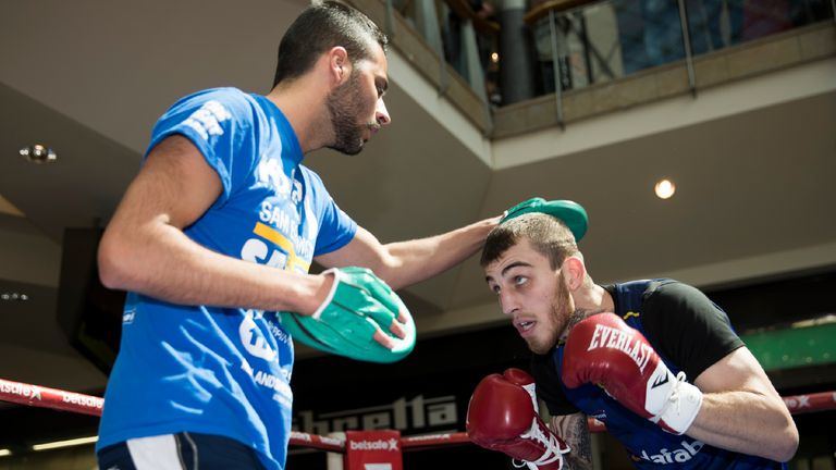 Sam Eggington takes part in a Open workout at the Bullring ahead of his fight against Cerefino Rodriguez for the European Welterweight title on Saturday Ni