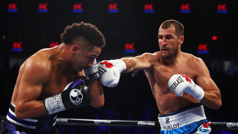 LAS VEGAS, NV - NOVEMBER 19:  Sergey Kovalev punches Andre Ward during their WBO/IBF/WBA Light Heavyweight Championship fight at  T-Mobile Arena on Novembe