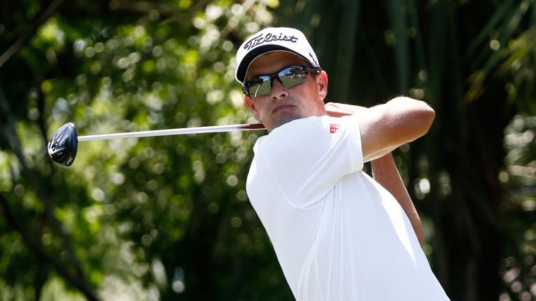 Adam Scott of Australia plays his shot from the fifth tee during the first round of the THE PLAYERS Championship