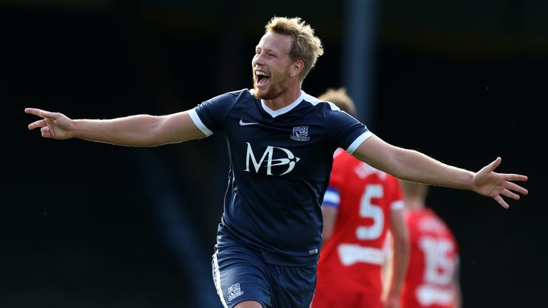 Southend United's Adam Thompson celebrates scoring his side's first goal of the game during the Sky Bet League One match at Roots Hall, Southend-on-Sea