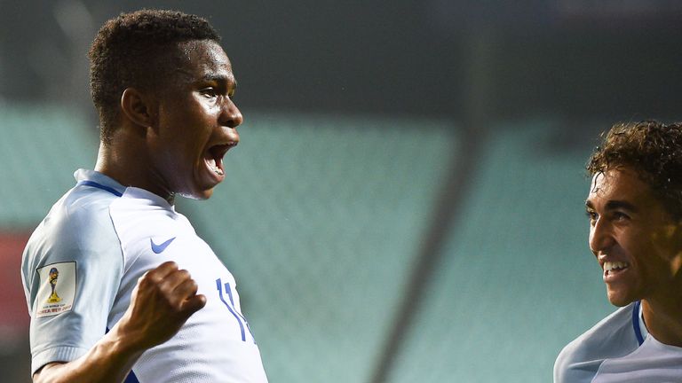 Ademola Lookman celebrates after scoring against Costa Rica during the U20 World Cup