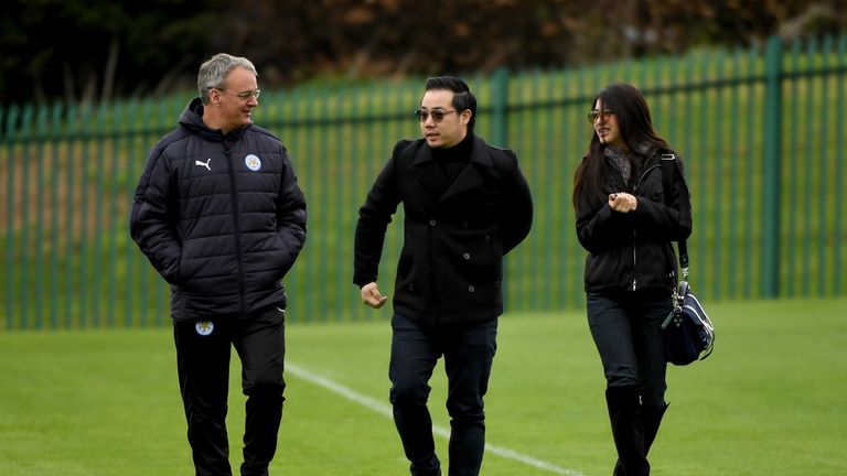 Leicester's vice chairman Aiyawatt Srivaddhanaprabha (C) has his eyes on development in Belgium