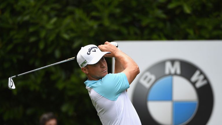 Alex Noren of Sweden tees off on the 16th hole during day four of the BMW PGA Championship at Wentworth