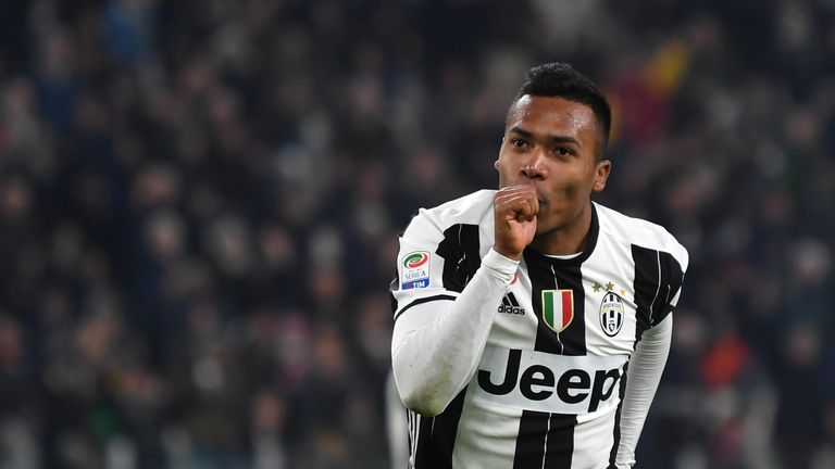 Alex Sandro of Juventus FC celebrates a goal during the Serie A match between Juventus FC and Empoli FC at Juventus Stadium on
