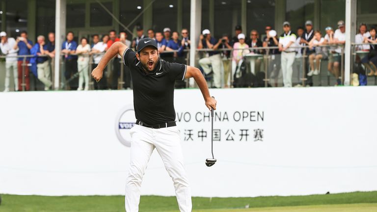 Alexander Levy celebrates after winning the 2017 Volvo China Open