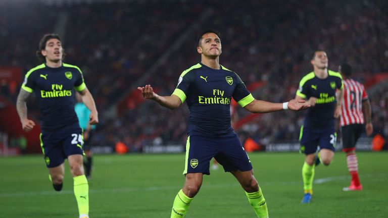 Alexis Sanchez celebrates opening the scoring for Arsenal