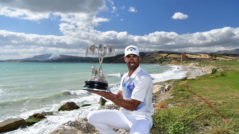 SCIACCA, ITALY - MAY 21:  Alvaro Quiros of Spain holds the trophy after winning The Rocco Forte Open at The Verdura Golf and Spa Resort on May 21, 2017 in 