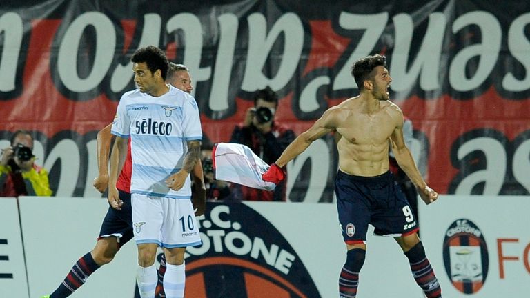 CROTONE, ROMA - MAY 28:  Andrea Nalini of FC Crotone celebrates a third goal during the Serie A match between FC Crotone and SS Lazio at Stadio Comunale Ez
