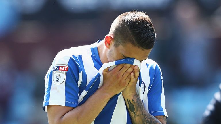 BIRMINGHAM, ENGLAND - MAY 07:  Anthony Knockaert of Brighton and Hove Albion reacts after  the Sky Bet Championship match between Aston Villa and Brighton 