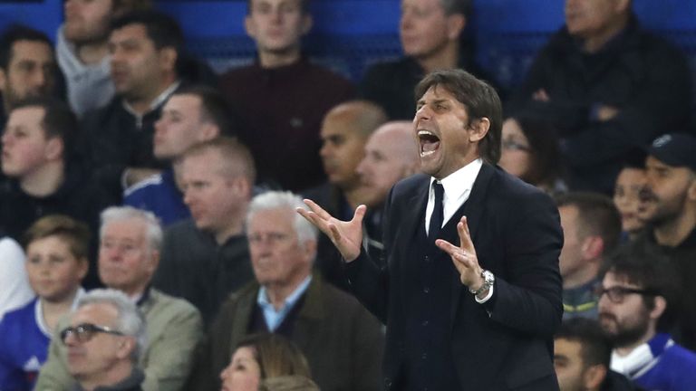 Chelsea's Italian head coach Antonio Conte gestures during the English Premier League football match between Chelsea and Middlesbrough at Stamford Bridge i