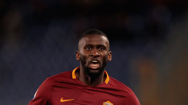 Antonio Rudiger of AS Roma reacts during the Serie A match between AS Roma and Cagliari Calcio at Stadio Olimpico