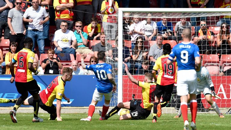 Rangers' Barrie McKay pokes home to equalise for the away side