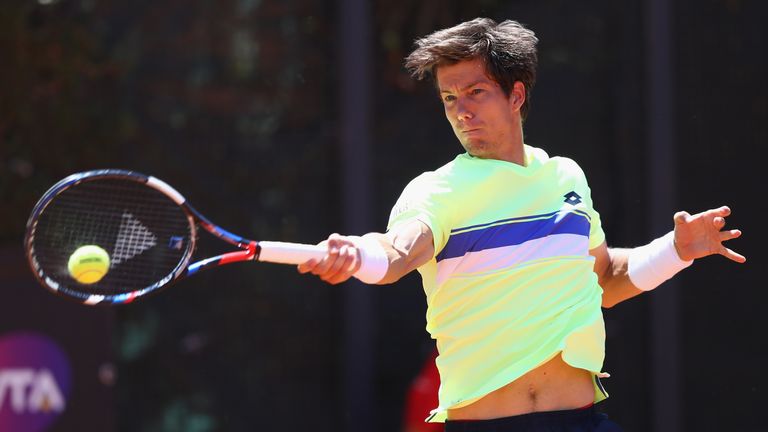 ROME, ITALY - MAY 15:  Aljaz Bedene of Great Britain in action during his match against Gianluca Mager of Italy on Day Two of The Internazionali BNL d'Ital