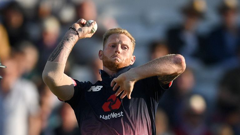 LEEDS, ENGLAND - MAY 24:  Ben Stokes of England bowls during the 1st Royal London ODI match between England and South Africa at Headingley on May 24, 2017 