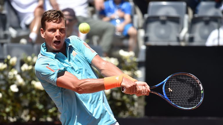 ROME, ITALY - MAY 15:  Tomas Berdych of Czech Republic in action during the match between Tomas Berdych of Czech Republic and Mischa Zverev of Germany duri