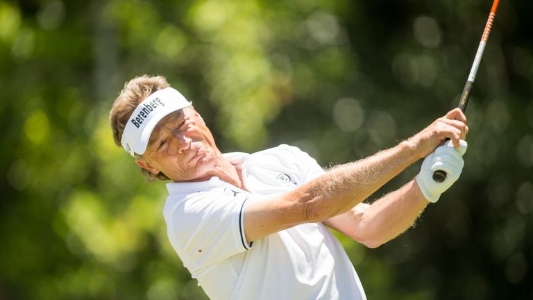 THE WOODLANDS, TX - MAY 06: Bernhard Langer of Germany plays a tee shot at the tenth hole during the second round of the PGA TOUR Champions Insperity Invit