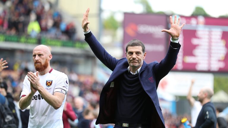 Slaven Bilic applauds his fans at the end of the Burnley match