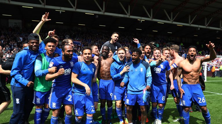 Birmingham celebrate after they survive relegation