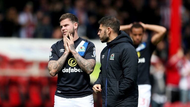 Blackburn’s Danny Guthrie looks dejected after the final whistle during the Sky Bet Championship match at Griffin Park, London.