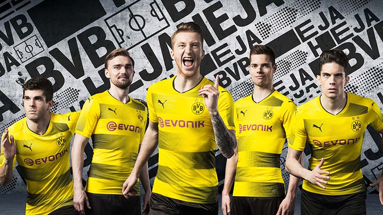 Marco Reus and team-mates model the new Borussia Dortmund home kit