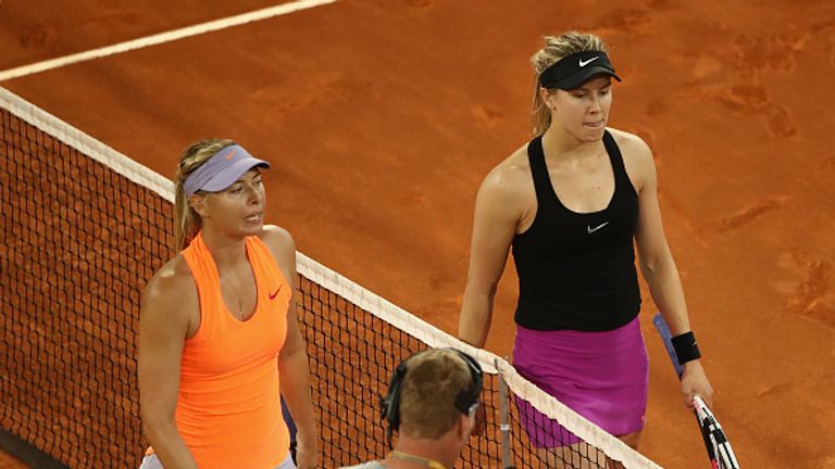 Bouchard and Sharapova after the match in Madrid 