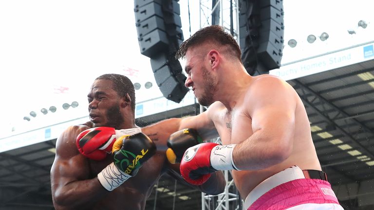 David Allen lands a punch on Lenroy Thomas during their Commonwealth title fight at Bramall Lane in Sheffield.