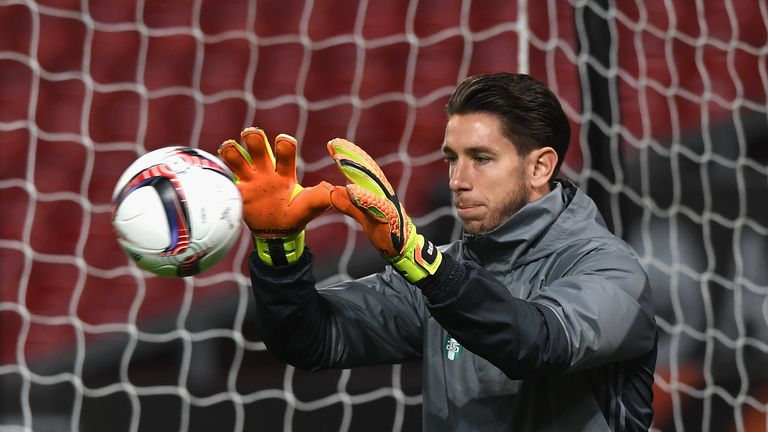 MANCHESTER, ENGLAND - NOVEMBER 23: Brad Jones of Feyenoord during the Feyenoord training sessi n at Old Trafford on November 23, 2016 in Manchester, Englan