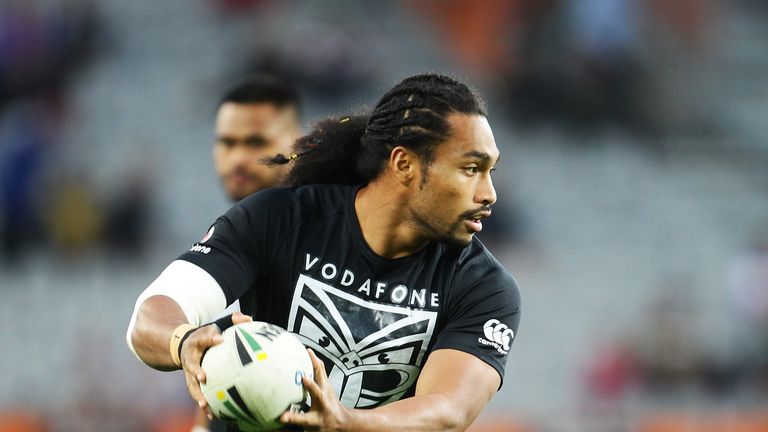 DUNEDIN, NEW ZEALAND - MARCH 17:  Bunty Afoa of the Warriors warms up before the round three NRL match between the Bulldogs and the Warriors at Forsyth Bar
