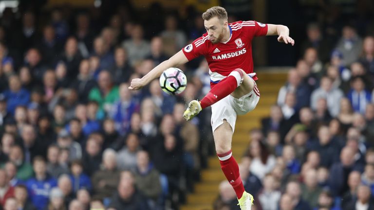 Middlesbrough's English defender Calum Chambers controls the ball during the English Premier League football match between Chelsea and Middlesbrough at Sta