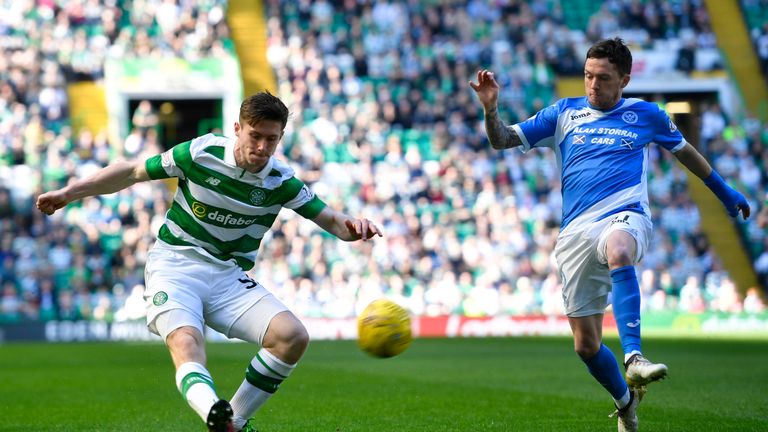 Celtic's Anthony Ralston is closed down by Danny Swanson