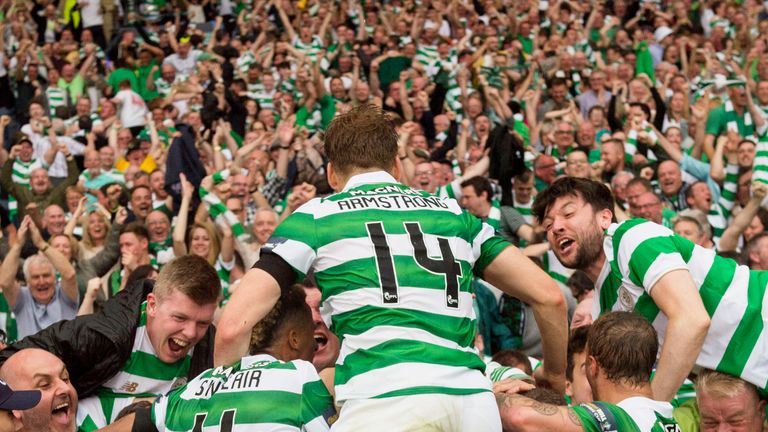 That winning feeling - Celtic players and fans celebrate Tom Rogic's goal