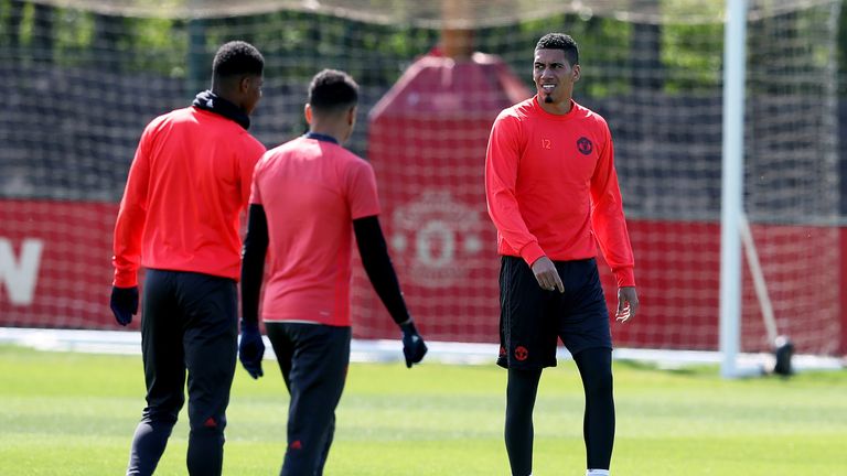 Manchester United's Chris Smalling during a training session at the AON Complex