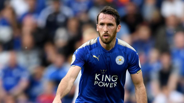 LEICESTER, ENGLAND - MAY 21:  Christian Fuchs of Leicester City in action during the Premier League match between Leicester City and AFC Bournemouth at The