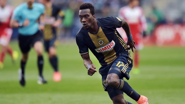 CHESTER, PA - MARCH 20: C.J. Sapong #17 of Philadelphia Union moves the ball during the game against the New England Revolution at Talen Energy Stadium on 