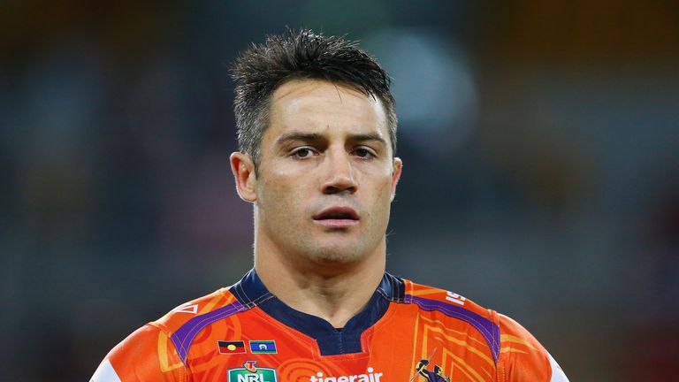 BRISBANE - MAY 13 2017:  Cooper Cronk of the storm looks on during the round 10 NRL match between the Melbourne Storm and the Gold Coast Titans