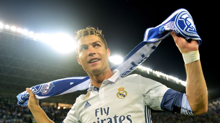 Cristiano Ronaldo celebrates after Real Madrid are crowned 2016/17 La Liga champions