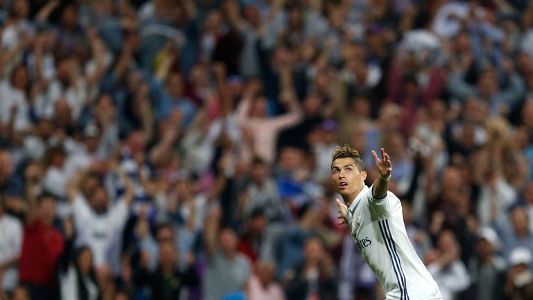 Real Madrid's Cristiano Ronaldo celebrates scoring his side's 2nd goal
