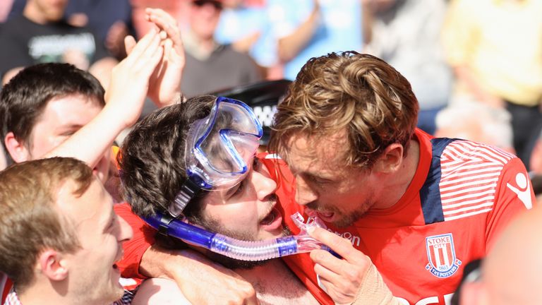 Peter Crouch met his speedo-dressed fan after the final whistle