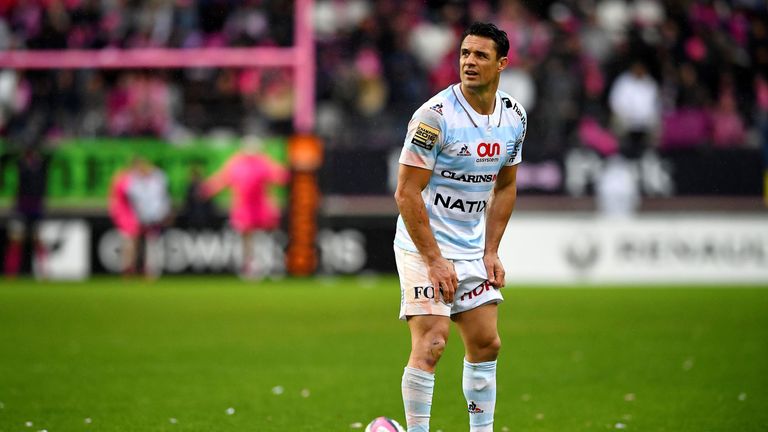 Racing 92 New Zealand flyhalf Dan Carter hits a penalty kick  during the French Top 14 rugby union match between Stade Francais vs Racing 92 at the Jean Bo