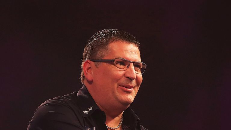 Gary Anderson celebrates his win against Andrew Gilding during the PDC World Darts Championships at Alexandra Palace on December 23, 2016