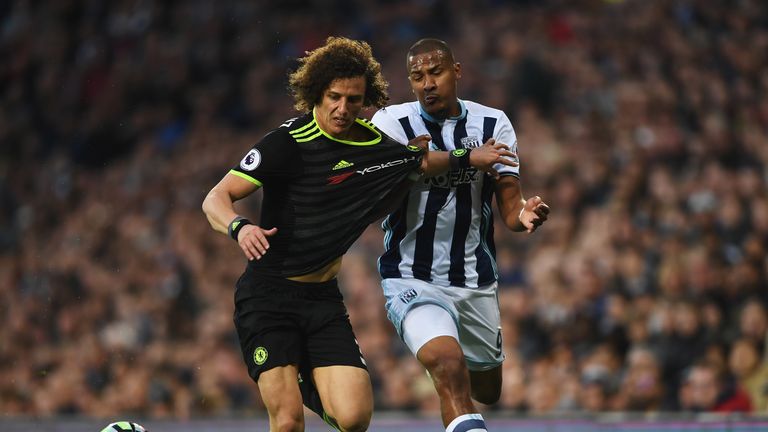 David Luiz and Salomon Rondon battle for the ball during a goalless first half